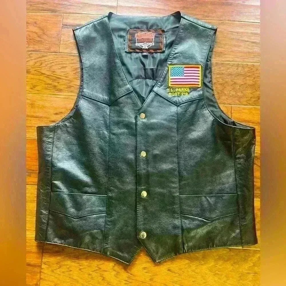 Interstate Leather Motorcycle Vest W/Patches.